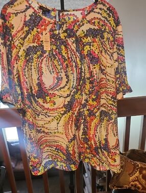 Talbots Floral Top in Pink, Coral & Blue